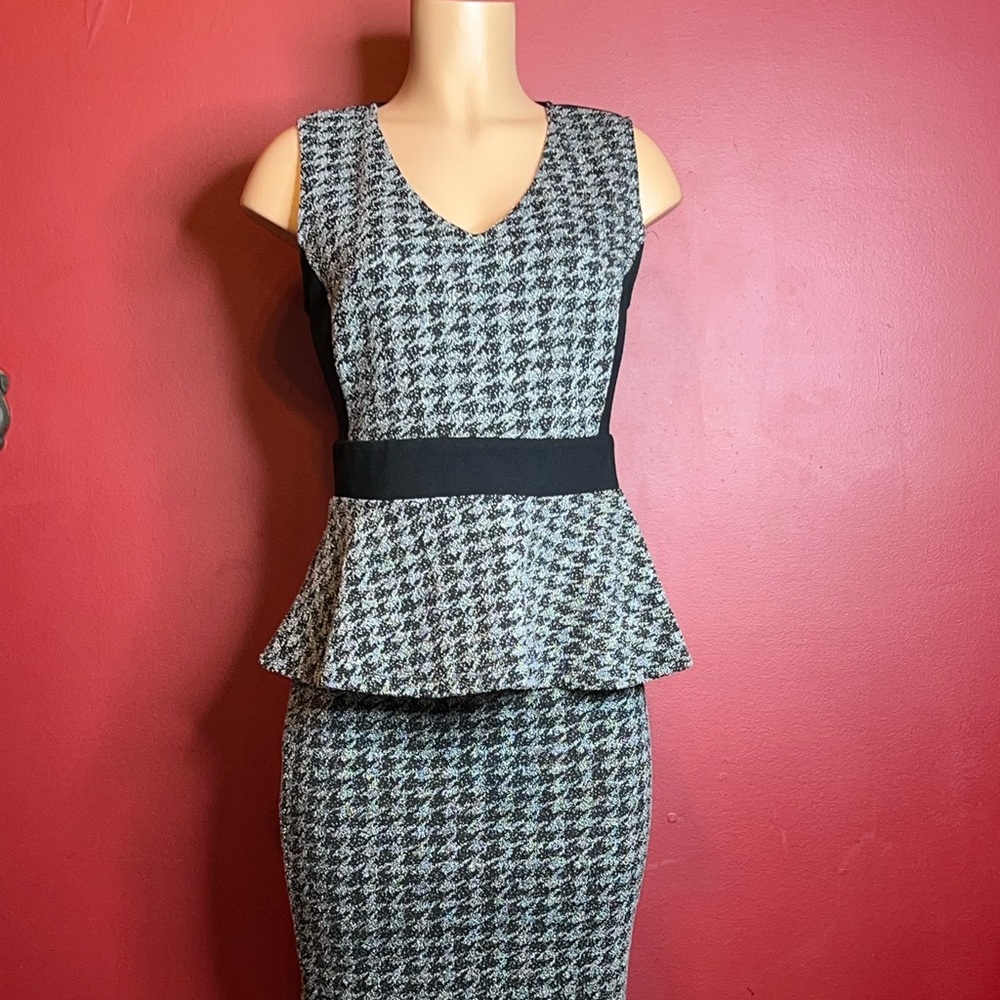Two piece houndstooth shirt and skirt set